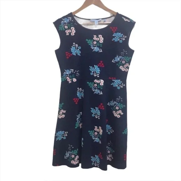 Draper James Floral Ponte A-Line Dress Navy Blue - Picture 3 of 7